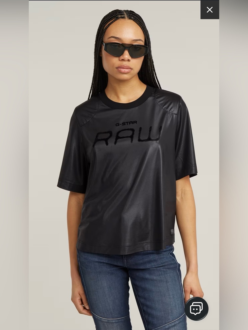G-Star • Women's Black Logo Shoulder Padded Dressy Boxy Short Sleeve Top S NWT
